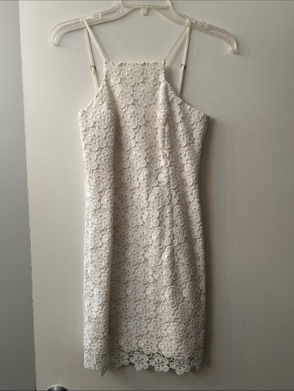 Lilly Pulitzer Cream Floral Lace Spaghetti Strap Mini Dress